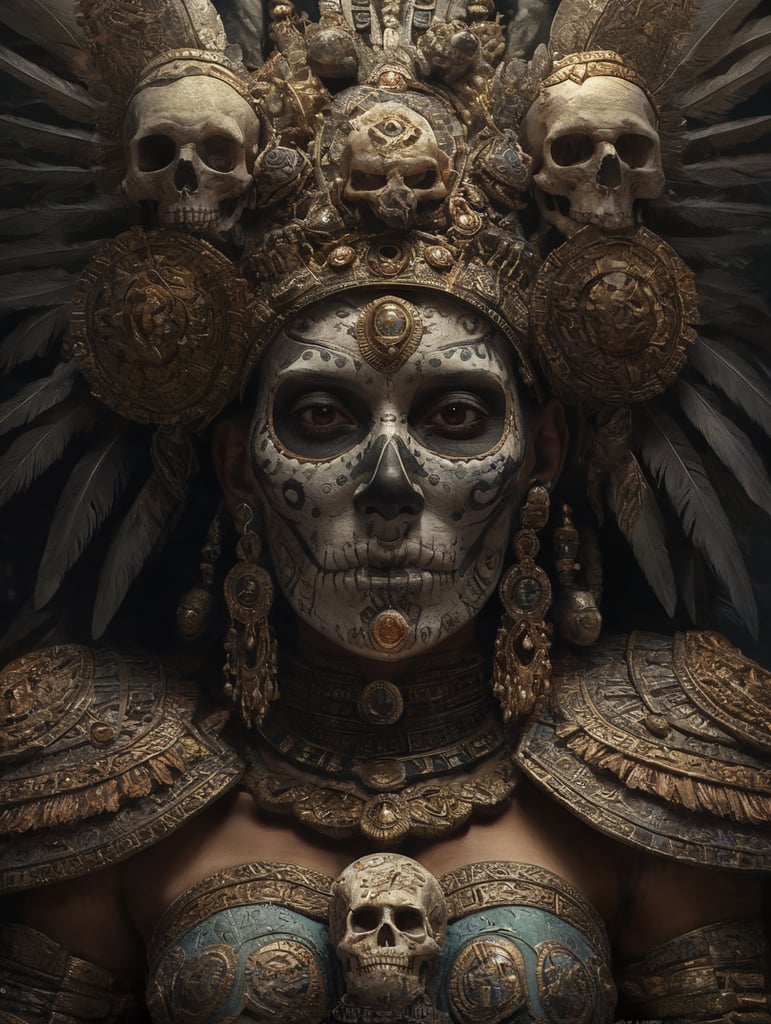 Premium Free ai Images | itzpapalotl aztec deity woman with skull face