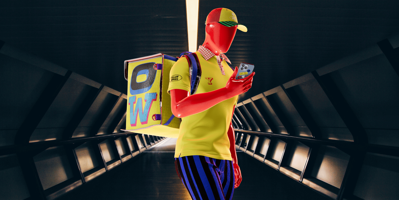 ProVisual —  Summer Delivery Male Character walking with Smartphone 3D mockup and 3D model - create your perfect project online