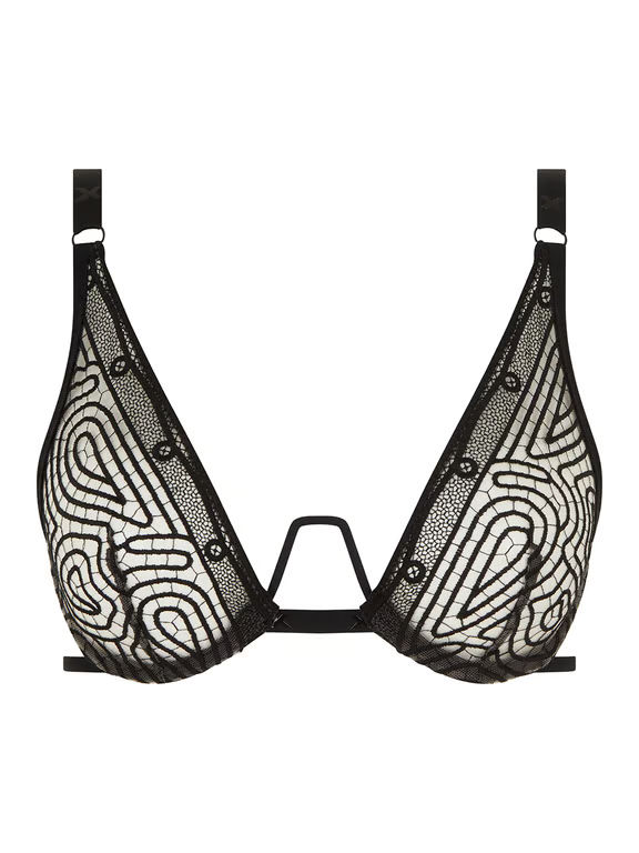 Vibrate Lace Unlined Plunge Bra Black/Café - 1