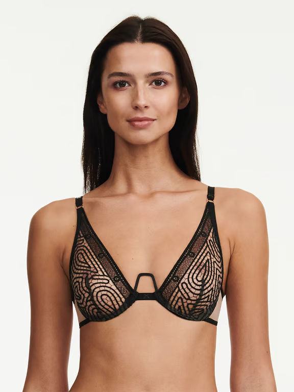 Chantelle X | VIBRATE - Vibrate Lace Unlined Plunge Bra Black/Café - 1