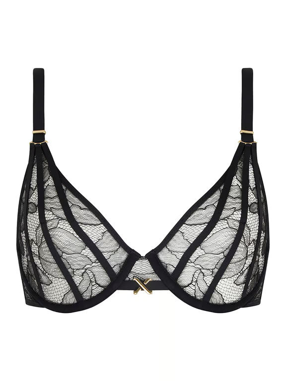 Xquisite Lace Unlined Plunge Bra Black - 1