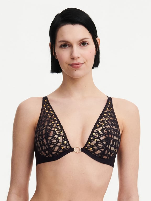 Buy Black Leopard Lace Underwired Plunge Bra - 36A | Bras | Tu