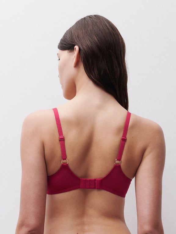 Fleurs Lace Unlined Plunge Bra Candy Apple Shades - 3