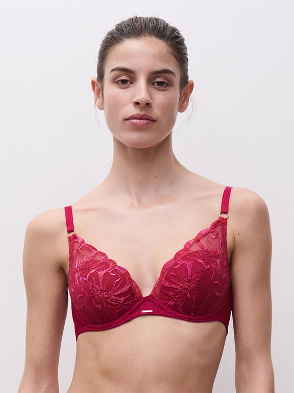 Chantelle | FLEURS - Fleurs Plunging T-Shirt Bra Candy Apple Shades - 1