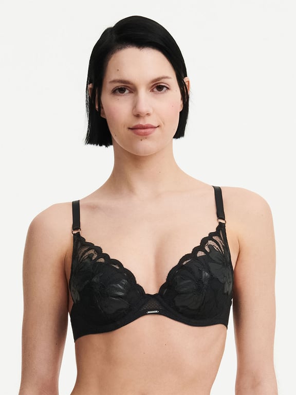 Chantelle | Fleurs Signature - Fleurs Signature Plunge Bra Faux Leather Black - 1