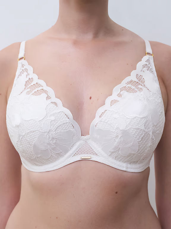Fleurs Signature Lace Plunge T-Shirt Bra Satin Milk - 4