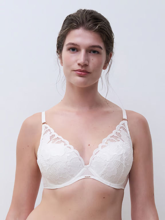 Fleurs Signature Lace Plunge T-Shirt Bra Satin Milk - 2