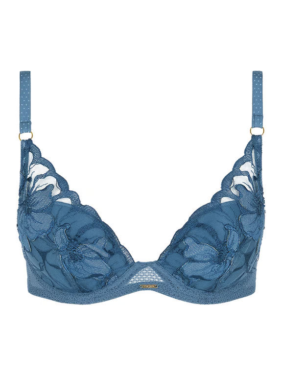 Fleurs Signature Lace Plunge T-Shirt Bra Jeans Blue Denim - 1