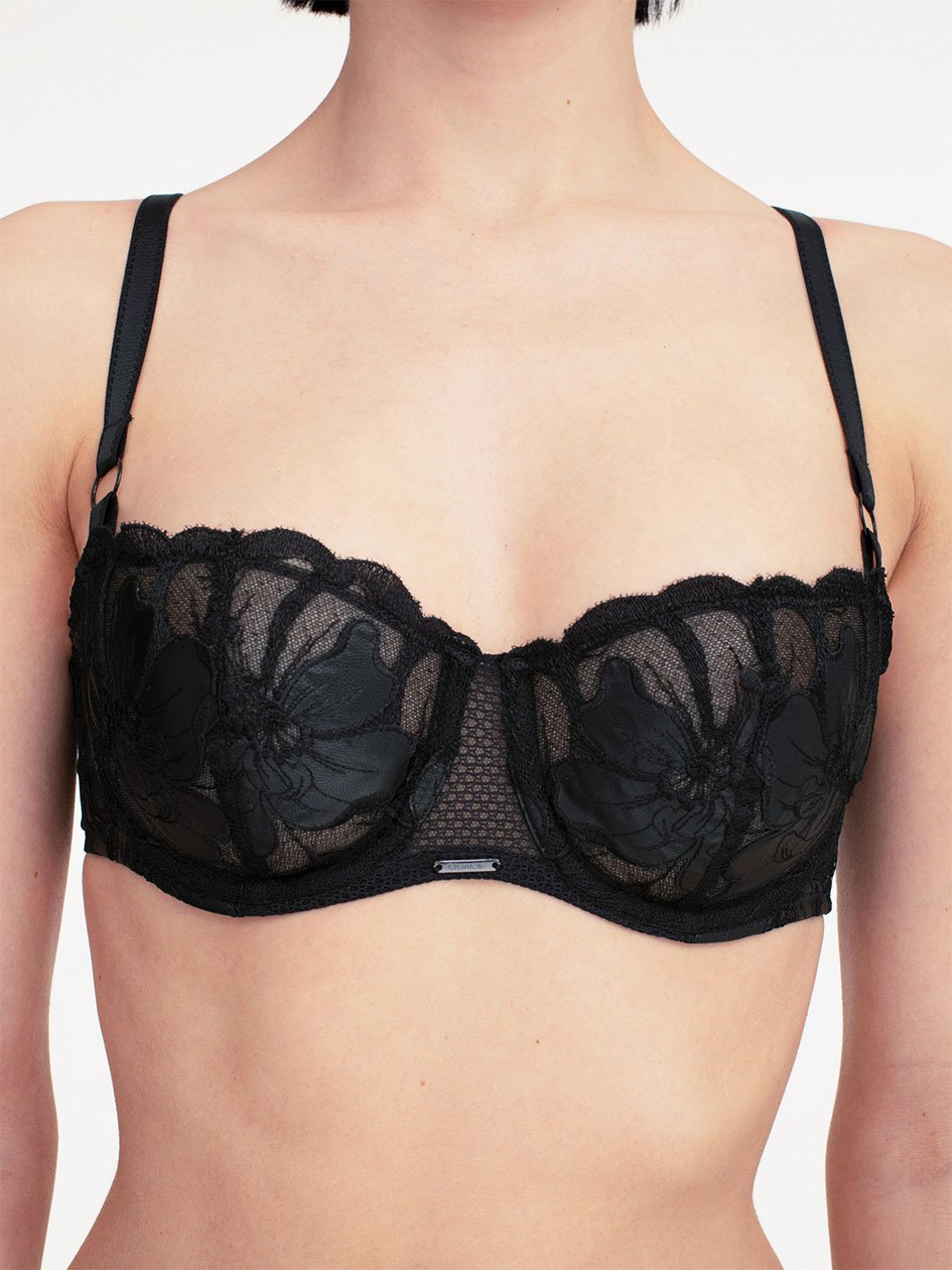 Fleurs Signature Demi Bra Faux Leather Black