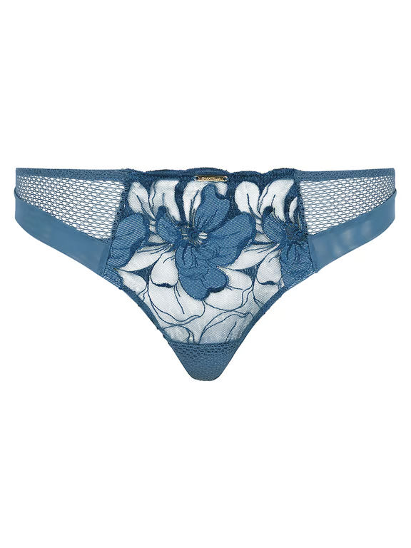 Fleurs Signature Lace Thong Jeans Blue Denim - 1