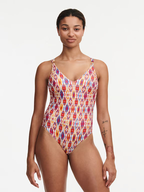 Devotion Wireless Swimsuit Red Ikat - 0