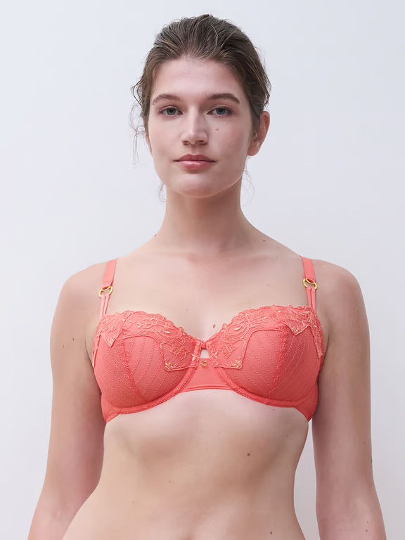 Cabaret Sauvage Lace Unlined Demi Bra Coral - 2
