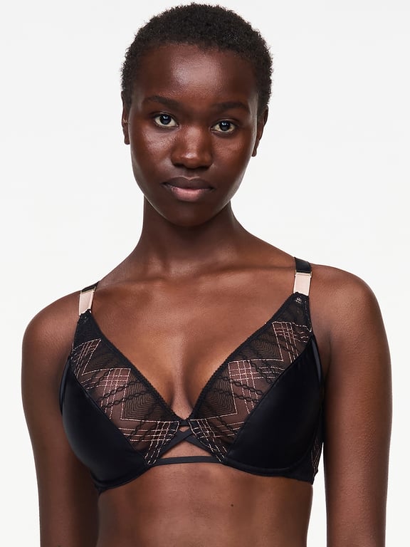 Chantelle | Memento - Memento Lace Unlined Plunge Bra Black/Pink Lurex - 1