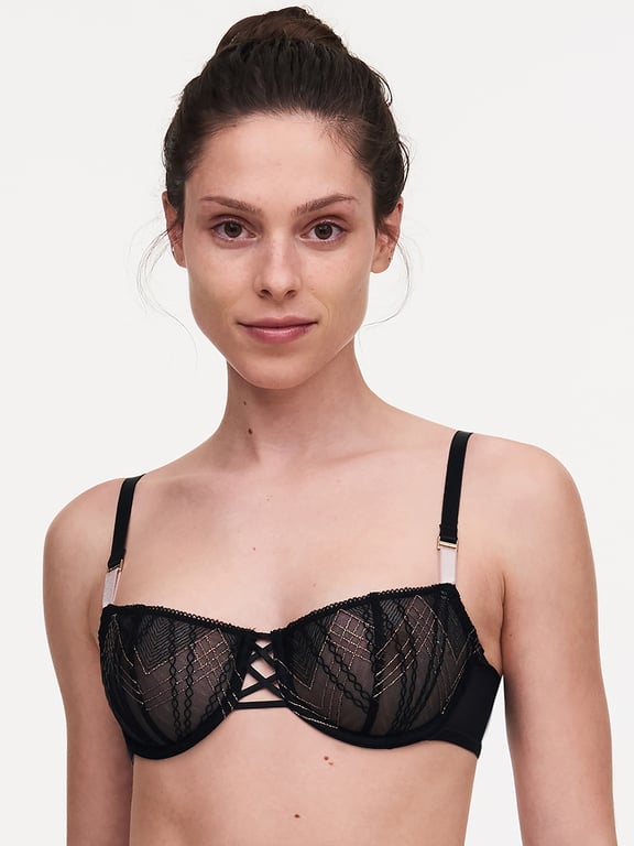 Chantelle | Memento - Memento Lace Unlined Demi Bra Black/Pink Lurex - 1