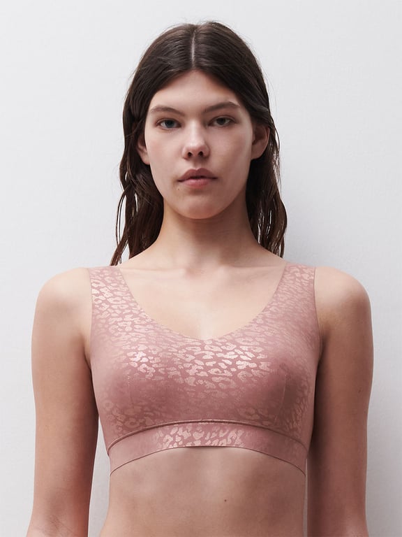 Softstretch Padded V-Neck Bra Top Pink Leo Shimmer - 0