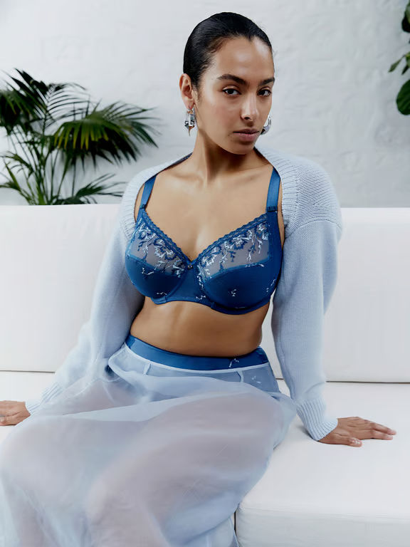 Every Curve Lace Full Coverage Unlined Bra Jeans Blue Shades - 5