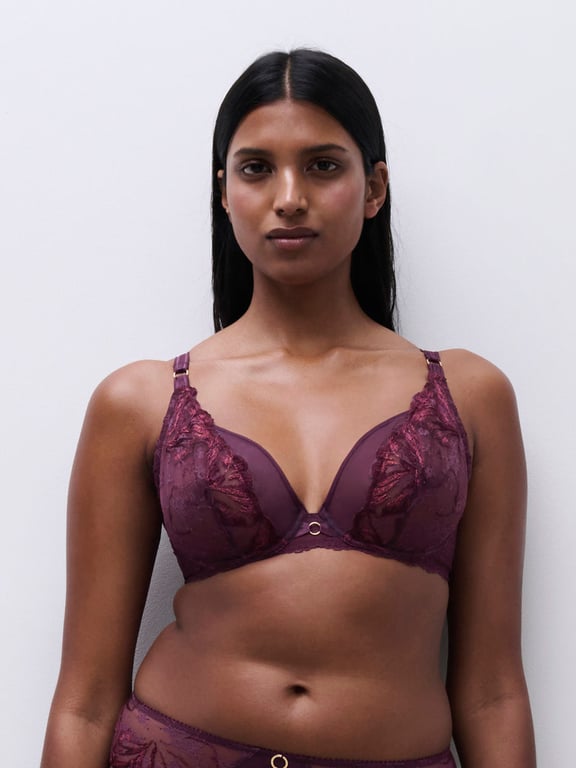 Chantelle | Illusion - Illusion Lace Unlined Plunge Bra Aubergine Lurex - 1