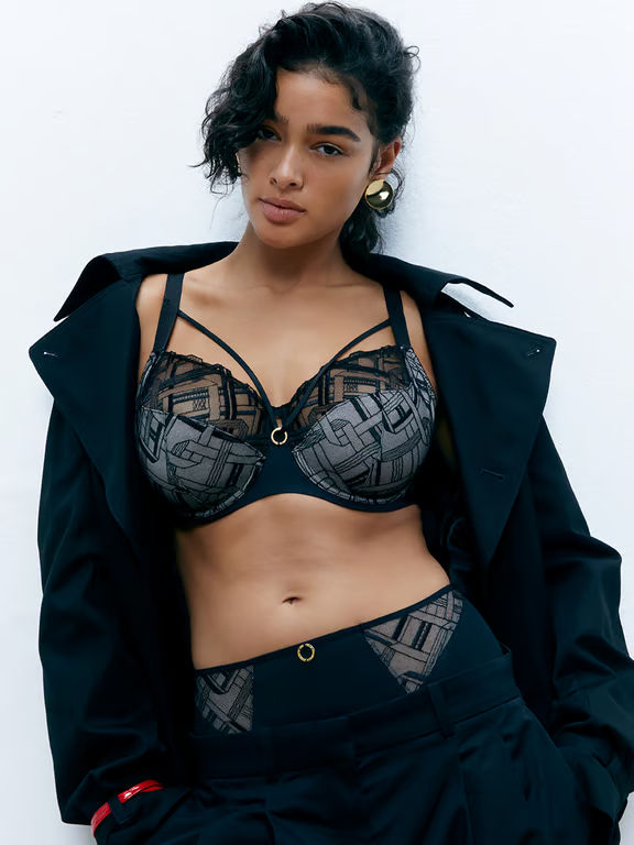 Graphic Support Lace Full Coverage Unlined Bra Black - 0