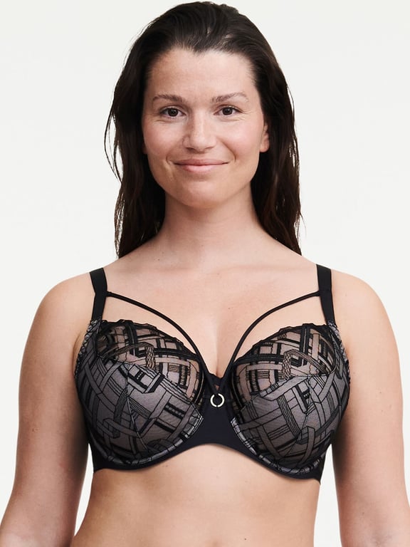 Graphic Support Lace Full Coverage Unlined Bra Black