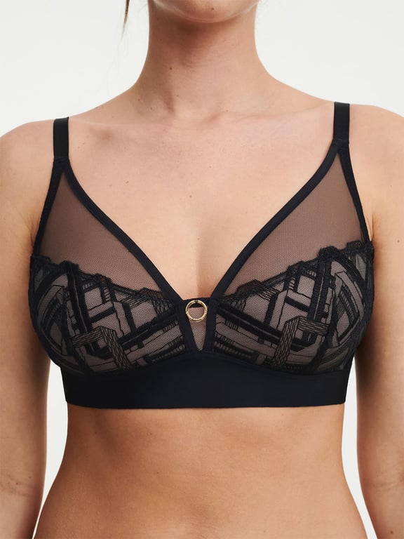 Graphic Support Lace Wireless Bra Black