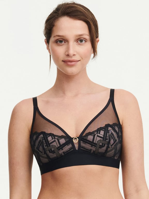 Graphic Support Lace Wireless Bra Black