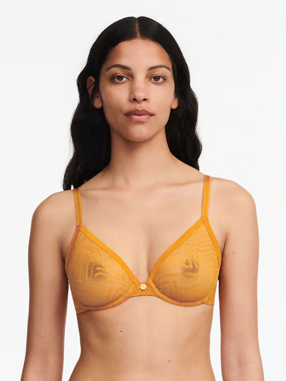 Graphic Allure Sheer Unlined Underwire Bra Ocre
