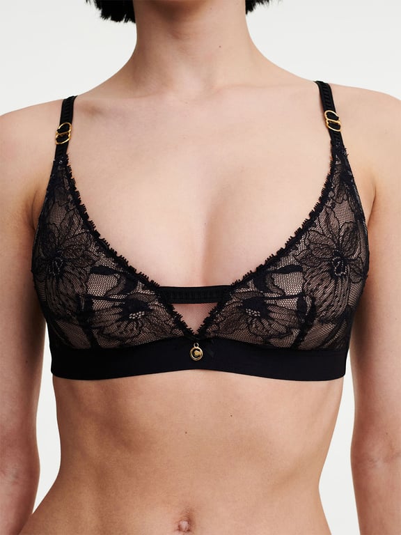 Luxury Non-Wired Leavers Lace Bra in Black