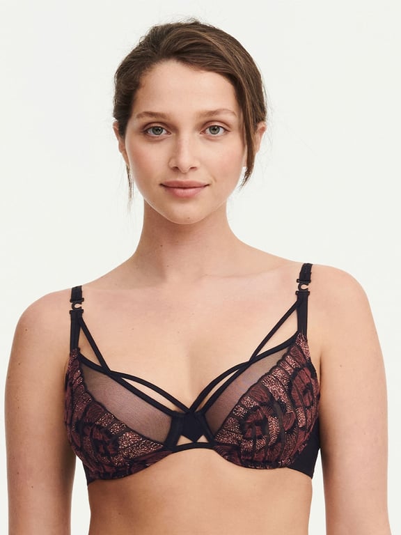 Floral Lace Unlined Triangle Bra, Black