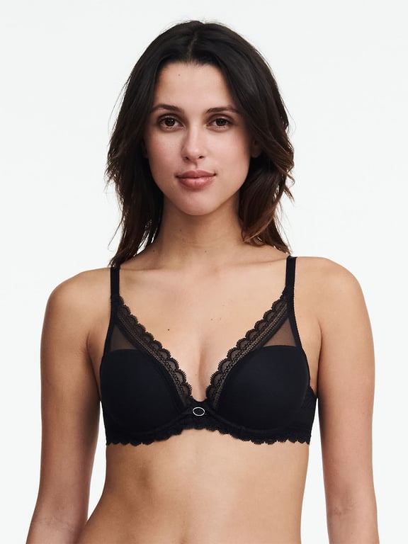 Chantelle 12q2 Fleurs Plunge T-shirt Bra in Black