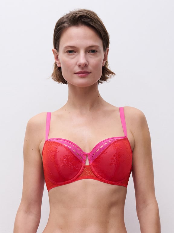 Chantelle PULP Poison Lightly Lined Demi Bra Flame Red/Fuchsia Purple - 0