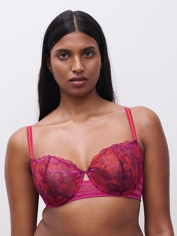 Chantelle PULP Lily Lace Unlined Demi Bra Dark Fuchsia Multico - 0