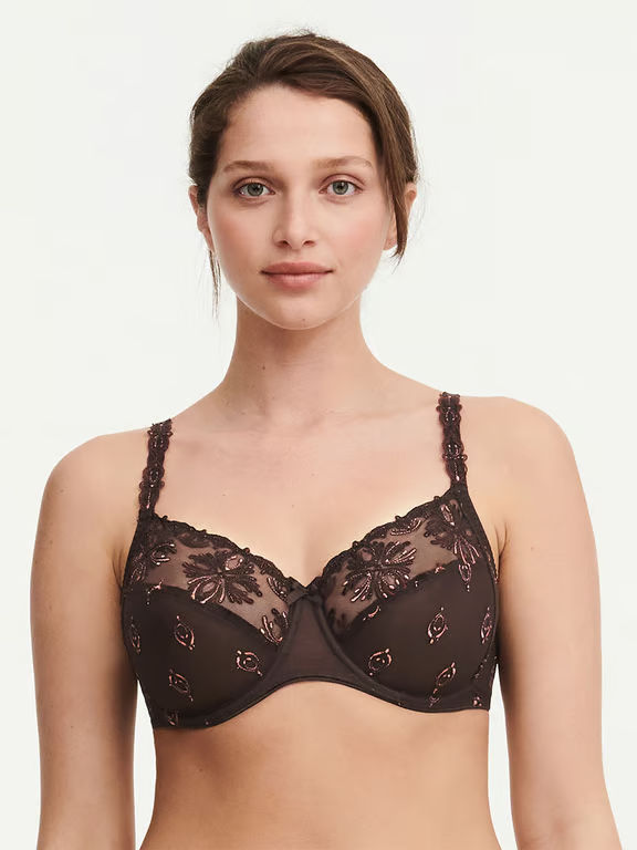 【CHANTELLE】新作ブラ★フルカップ★Champs Elysees Champs Elysées Lace Unlined Demi Bra Glossy Brown