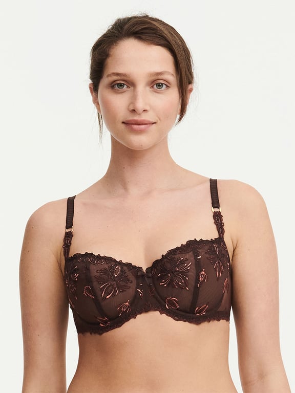 Champs Elysées Lace Unlined Demi Bra Glossy Brown - 0