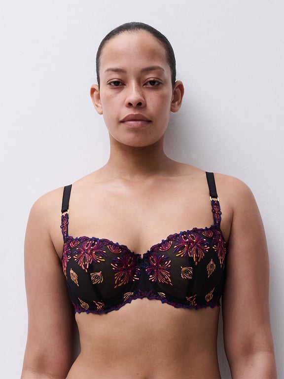 Champs Elysees Lace Unlined Demi Bra Black Jewels - 2