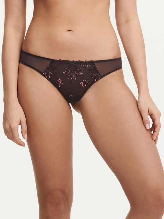 Champs Elysées Lace Thong Glossy Brown - 0