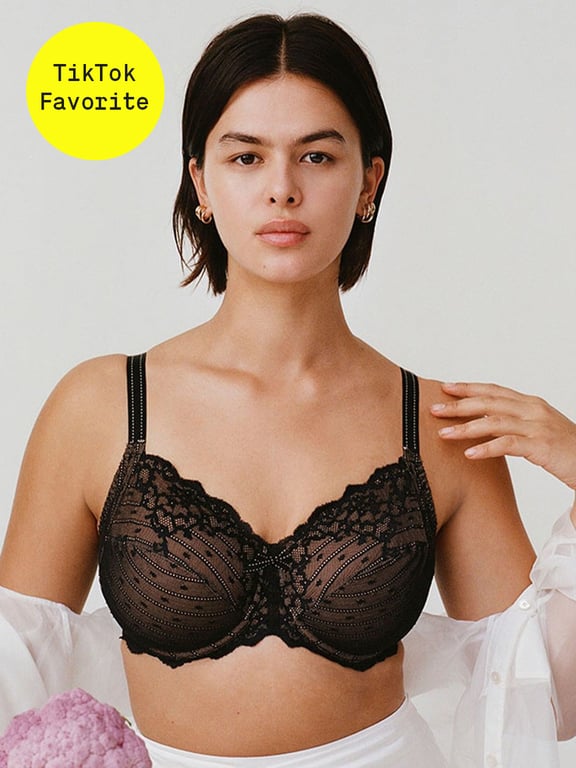 Hanna Dotted Plunge Sheer Scalloped Lace Sexy Bra