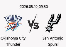 05/19 09:30 경기 NBA PO #연장포함# 오클라호마시티 (-6.5) vs 샌안토니오 1