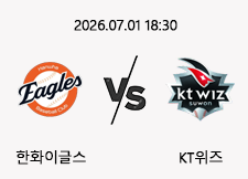 07/01 18:30 경기 KBO #연장포함# 한화이글스 (+1.5) vs KT위즈 1