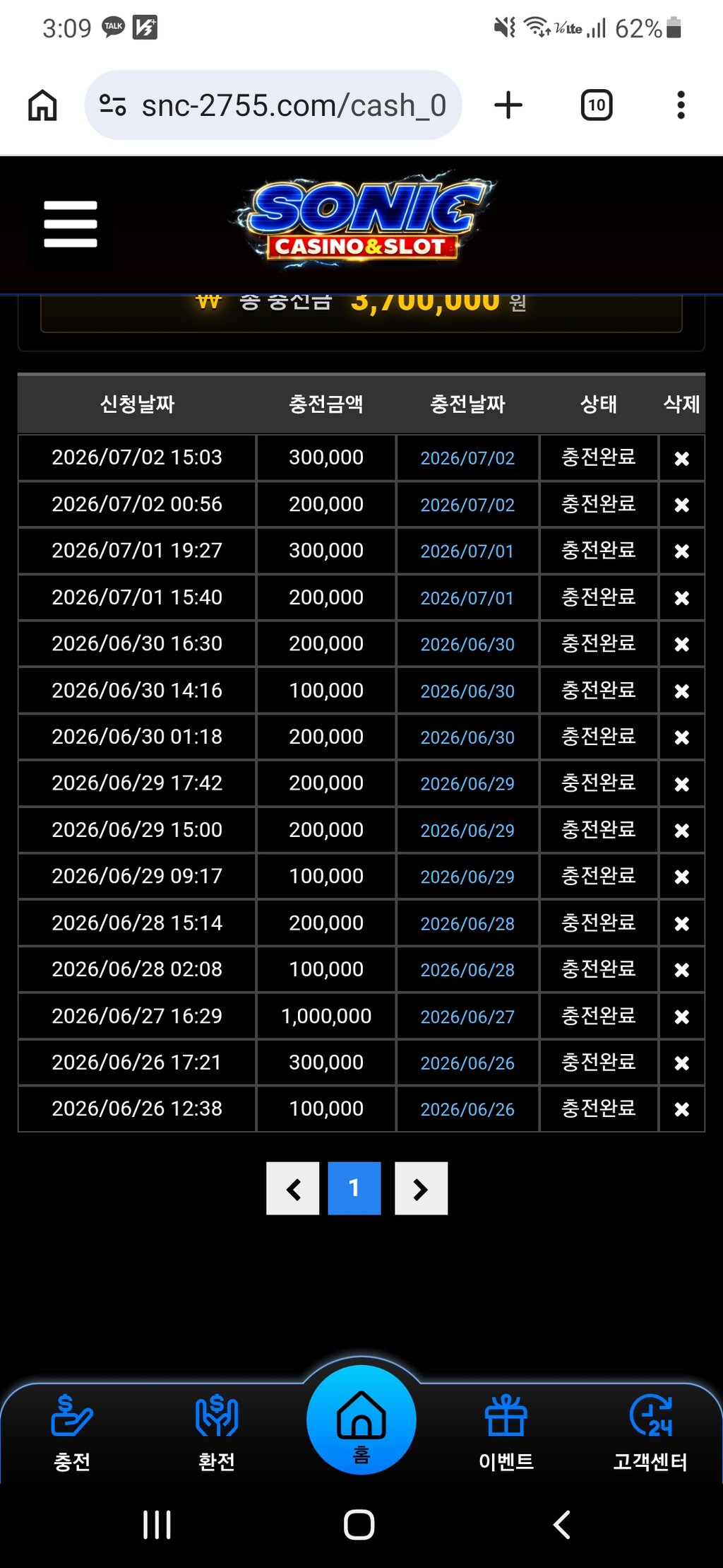소닉 카지노 재충