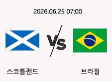 06/25 07:00 경기 FIFA 북중미 월드컵 스코틀랜드 (+1.5) vs 브라질 1