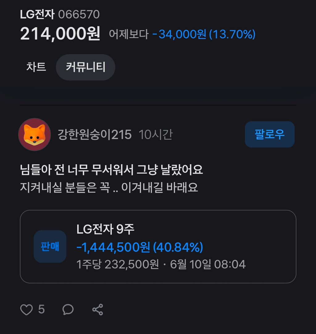 현재 난리난 LG전자 주가 폭락 커뮤반응들 2