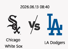 06/13 08:40 경기 MLB #연장포함# 시카고화이트삭스 (+1.5) vs LA다저스 1