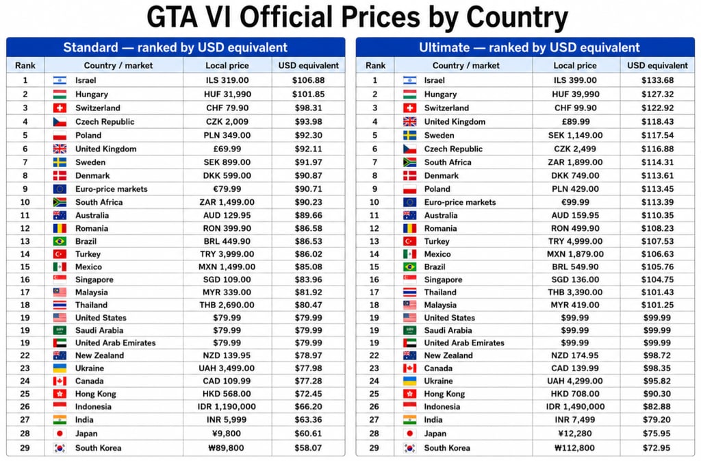 GTA6 나라별 가격이래요