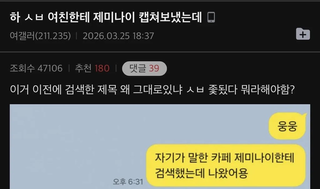 하 ㅅㅂ 여친한테 제미나이 캡쳐보냈는데 1