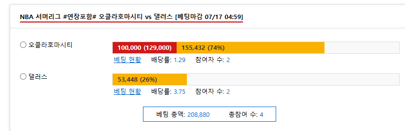 느바 첫 베팅 간다