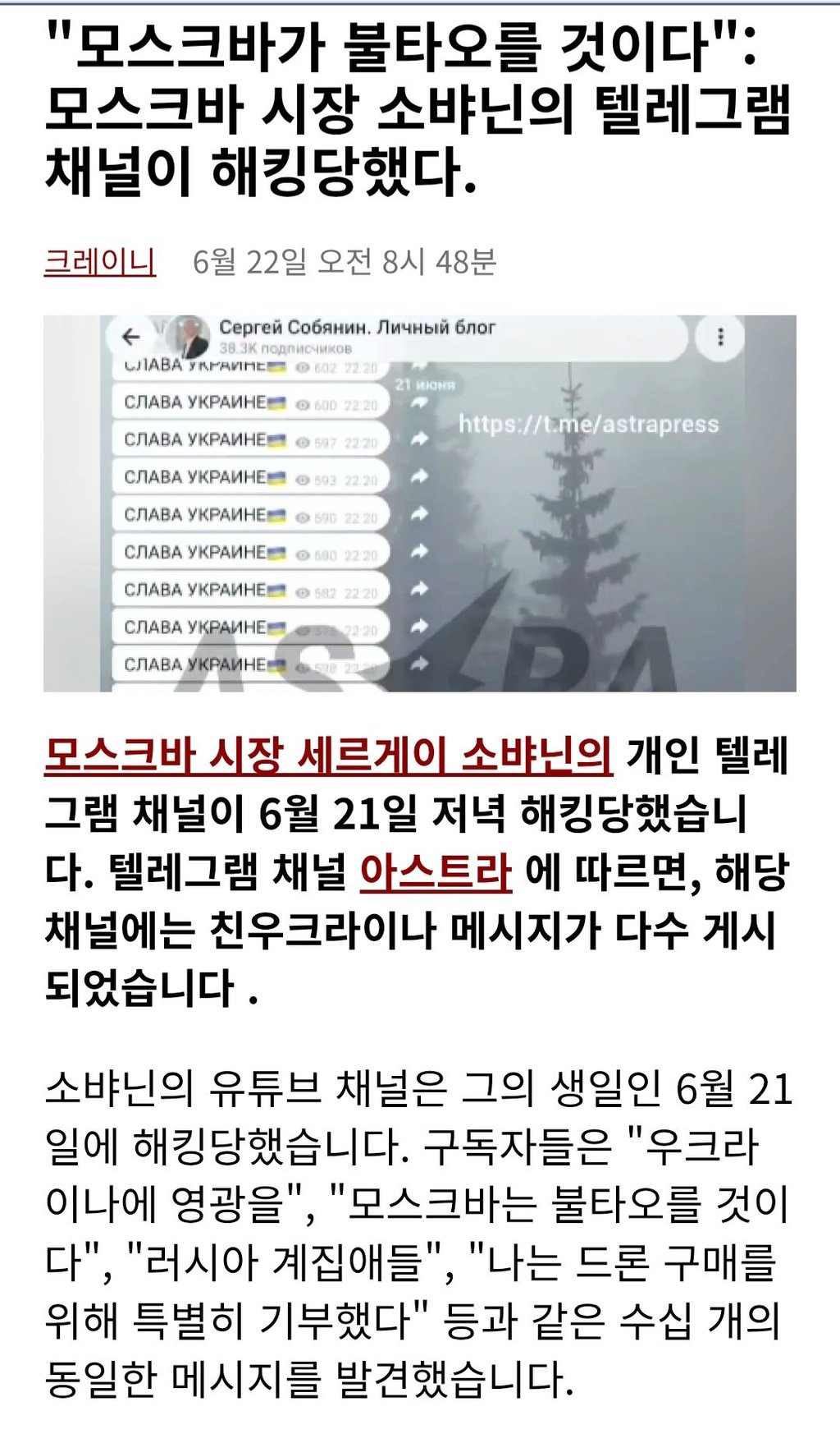모스크바 시장 텔레그램에 올라온 충격 문구 ㄷㄷ 2