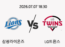 07/07 18:30 경기 KBO #연장포함# 삼성라이온즈 (-0.5) vs LG트윈스 1