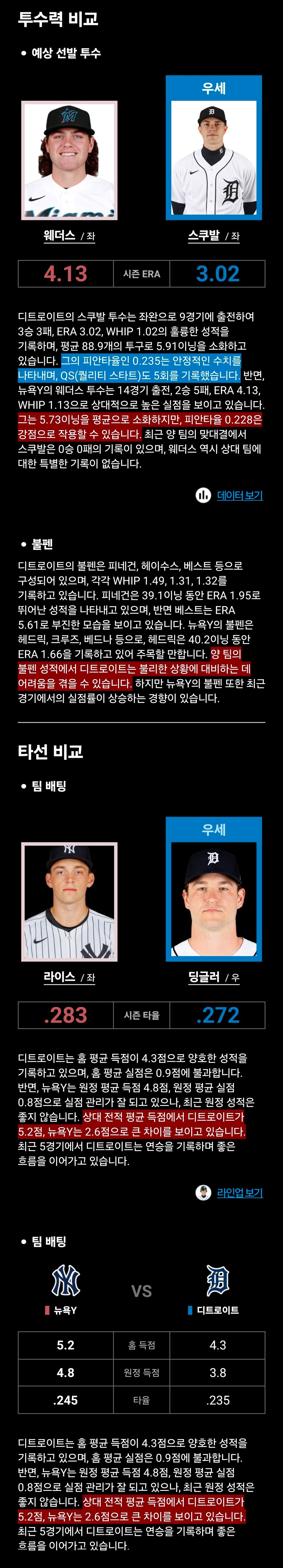 디트 vs 뉴욕
