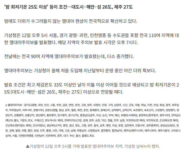 [속보] 밤 더위도 기승…110여 지역에 '열대야주의보'