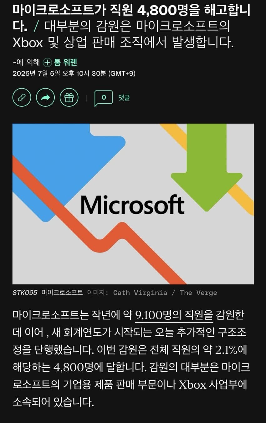 마이크로 소프트 4800명 해고